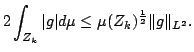 $\displaystyle 2\int_{Z_k}\vert g\vert d\mu\le \mu(Z_k)^{\frac12}\Vert g\Vert _{L^2}.$