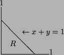 \begin{picture}
(8,10)(-2,-3)
\put(0,0){\line(1,0){7}}
\put(0,0){\line(0,1){7}}
...
...,1.25){$R$}
\put(-.25,7.2){$1$}
\put(7,0){$1$}
% put(-3,-3)\{$1$\}
\end{picture}