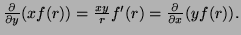 $ \frac{\partial}{\partial y}(xf(r))=\frac{xy}rf'(r)=
\frac{\partial}{\partial x}(yf(r)).$